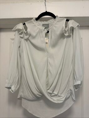 Maeve Mint Green Cold-Shoulder Ruffle Twist Blouse